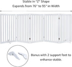 unipaws 36”H Free Standing Pet Gate for Dog Cat, 100”Wide Wooden Dog Gates | Foldable Pet Fence for Doorway, Stairs, Step, Expandable Doggy Barrier, Room Divider, Indoor Use, White