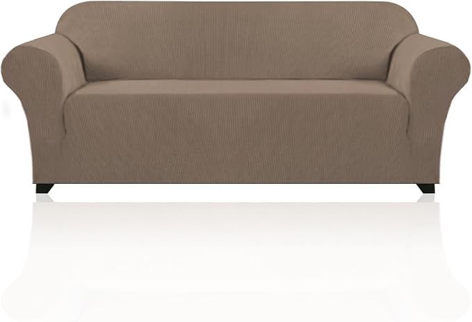 Stretch Sofa Slipcover 1 Piece Sofa Cover for 3 Cushion Couch Furniture Protector/Cover Couch with Elastic Bottom Soft and Durable Sofa Cover Pet Protector (Sofa, Macchiato)