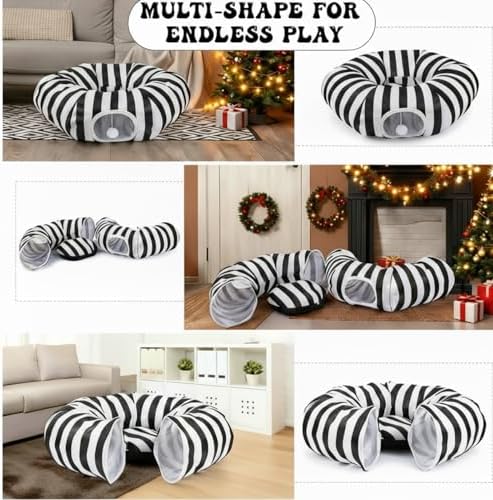 Frienda Black and White Cat Tunnel Bed, Christmas Tree Skirt, Cushion, Ball - Image 6