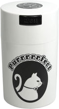 Tightpac Pawvac 1 to 6 Ounces Container, Airtight Pet Food and Treats Storage Jar - Patented Vacuum Seal Container for Pet Food, Treats and other Dry Goods - White with Cats