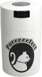 Tightpac Pawvac 1 to 6 Ounces Container, Airtight Pet Food and Treats Storage Jar - Patented Vacuum Seal Container for Pet Food, Treats and other Dry Goods - White with Cats