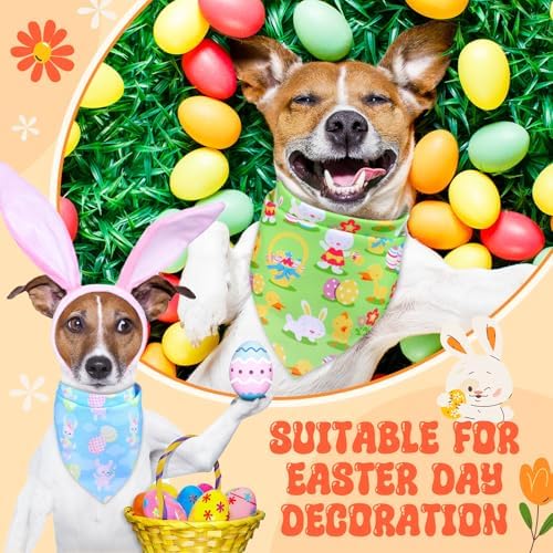 Preboun 50 Pcs Easter Dog Bandanas Bulk Bunny Dog Bandanas for Dogs Triangle Kerchief Bibs Scarf Set for Pet Costume Photo Props Accessories Pet Shops Adoption Events, 25 Styles(25.6 x 17.7 x 17.7) - Image 2