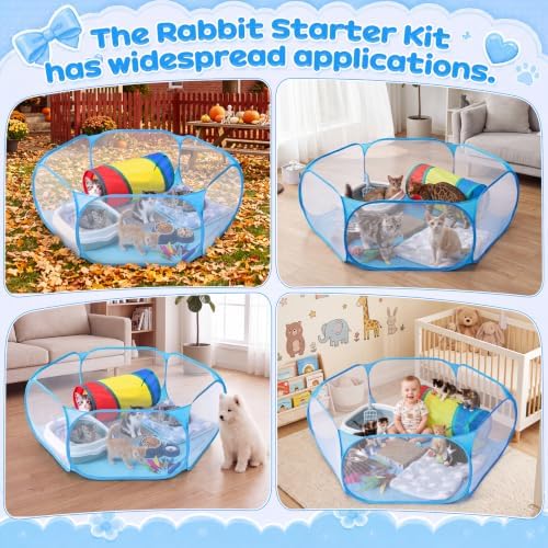 13 Pcs Kitten Starter Kit with Playpen Litter Box Feeder, Blue - Image 6
