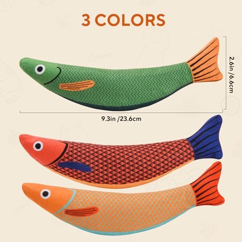AUSCAT Cat Catnip Toys, 3PCS Catnip Fish Toy for Cats, Cat Kicker Toys with Crinkle Sound, Interactive Plush Soft Cat Toys for Indoor Cats and Kittens - Image 2
