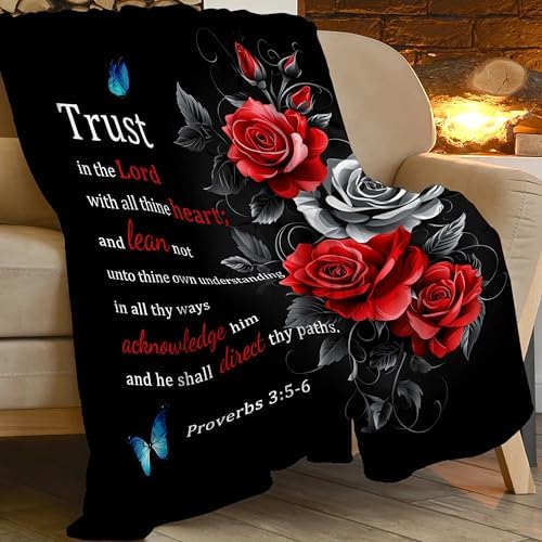 Christian Blanket Bible Verse Throw Blanket Red Rose Inspirational Religious Spiritual Gifts for Girls Boys Kids Adults Women Men Soft Cozy Plush Fluffy Fuzzy Fleece Blanket Decor 40''X50'' - Image 7