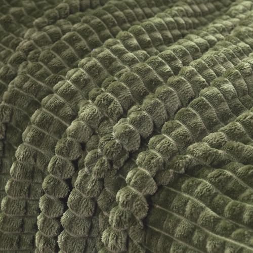 Puncuntex Fleece Throw Blanket Olive Green 50"×70" with Square Grid Design - Image 5