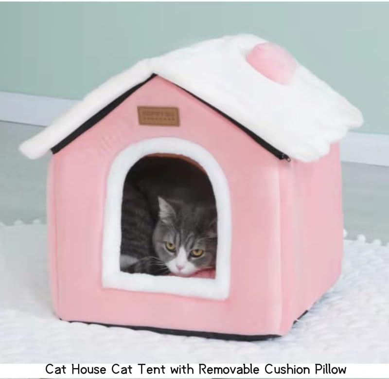 Cat Bed Cave, Cute Christmas Cat Beds for Indoor Cats, Pink - Image 3