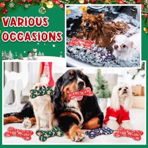 6 Pack Christmas Dog Squeaky Bone Toys Plush Interactive Dog Pets Birthday Bone Shape Stuffed Chew Toys for Puppy Small Medium Large Squeak Toss Play - Image 5