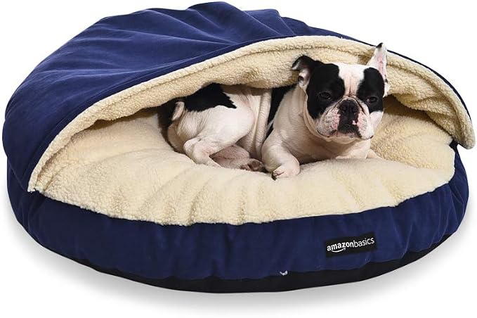 AmazonBasics Pet Cave Bed for Dogs and Cats, with Removable Nesting Cave Cover, Fits up to 30lbs Pets, 35 x 35 x 13 inches, Blue