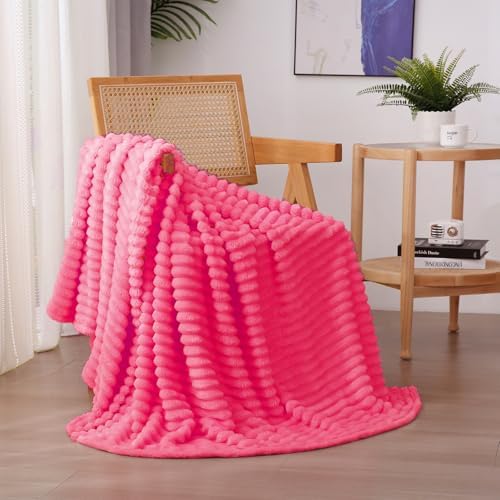 Hot Pink Fleece Throw Blanket 60”×80” for Couch Sofa Livingroom - Image 3