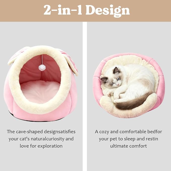 Cat Beds for Indoor Cats - Rabbit-Shaped Large Cute Cat Cave Bed,Pink XL | 17.7''Calming cat Tent house for large Cats & Small Dog,Soft Warm Plush&Removable Cushioned Pad,Machine Washable,cat Hideaway