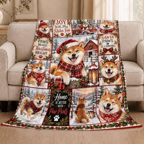 Shiba Inu Christmas Throw Blanket Cute Dog Holiday Gifts 60''X80'' - Image 2