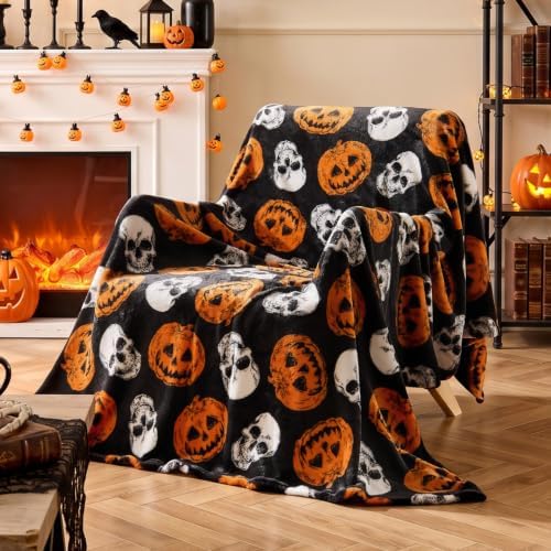 BEDELITE Pumpkin Skull Halloween Twin Blanket, Black, 60"x80" by BEDELITE