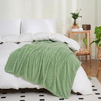 Puncuntex Fleece Throw Blanket Sage Green 50"×60" with Square Grid Design - Image 4