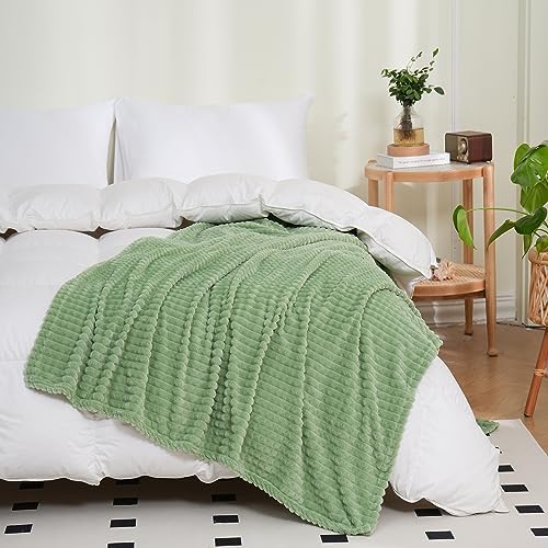 Puncuntex Fleece Throw Blanket Sage Green 50"×60" with Square Grid Design - Image 4