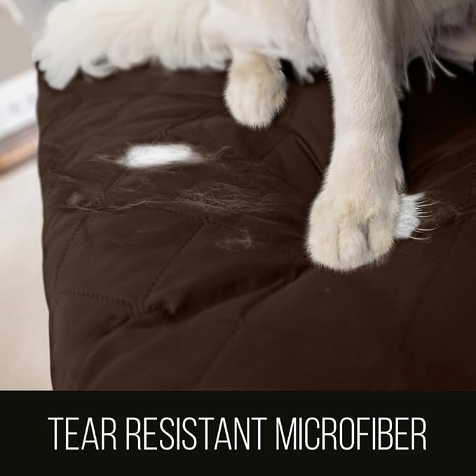 Sofa Shield® Couch Slip Covers for Dogs, Reversible Furniture Protector with Strap, Stain and Tear Resistant Cushion Cover, 78 inch Seat, Machine Washable Slipcover Pets, Cats, Chocolate Beige