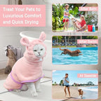 Pet Bathrobe for Dog Cat Absorbently Quick Drying Coat Cute Dogs Bath Towel Hooded Robe Adjustable Collar & Belly Strap for Pool Beach (Pink, Small) - Image 4