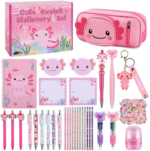 Ulema 84Pcs Cute Axolotl Stationery Set Kawaii Birthday Gifts for Boys Girls Back to School and Classroom Rewards Office Supplies with Axolotl Stuff. by Unknown