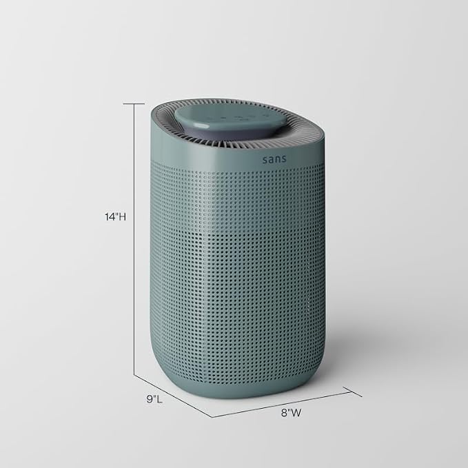 Sans Air Purifier Mini for Large Rooms (Up to 490 Sq Ft) – True HEPA & | Activated Carbon Filter for Allergies, Pets, Dust, and Odors | Quiet 25dB Operation with UV-C Light & Lights-Out Mode (Agave)