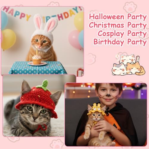 8 Pcs Cat Costume Hats, Cat Costume Halloween Bunny Hat Outfit with Ears, Cute Bear Pet Hat, Funny Pet Hats for Kitten and Small Dogs Puppy Party Christmas Easter Accessory Headwear - Image 6