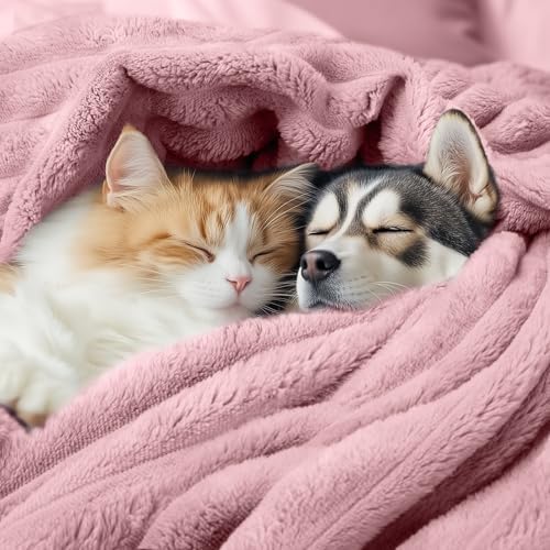 LINENLUX 1 Pack 3 Fleece Dog Blanket Soft Warm Washable for Cat Pink Medium - Image 3