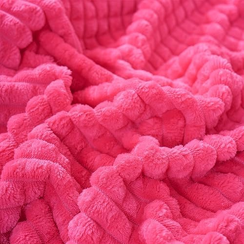 Puncuntex Fleece Throw Blanket Hot Pink 108"×90" with Square Grid Design - Image 3