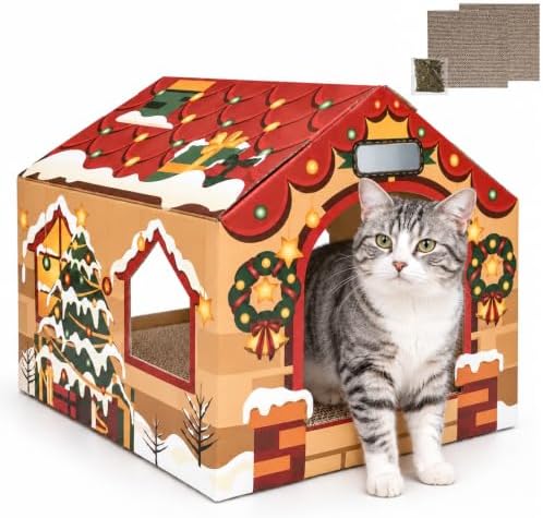Gift Box Christmas Cat House, A Gift to Play in, 2 Scratchers & Catnip by Unknown