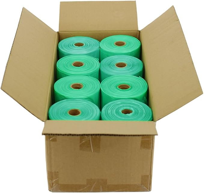 Zero Waste USA - Jumbo Tie-Handle Pet Waste Bags, 2,400 Count, 8 Rolls | Extra durable tie-handle dog waste bags, jumbo rolls fit Poopy-style dispensers, 5" gusset, 7" x 15" large leak-proof bags