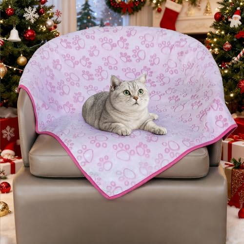 Stuffed Premium Soft Dog Blanket, with Flannel Pink Cute Paw Print, Cat Blanket Puppy Supplies Dog Products Stuff Essentials(Pink 32x40 inches) - Image 7