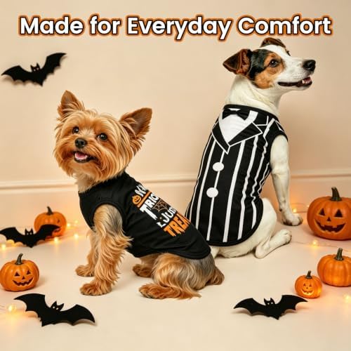 BINGPET 2PCS Dog Halloween Costume, Soft Cotton Puppy Shirt, Trick or Treat - Image 6