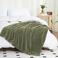 Puncuntex Fleece Throw Blanket Olive Green 60"×80" with Square Grid Design by Puncuntex