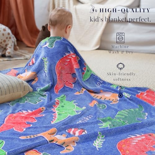 Dinosaur Blanket for Boys, Glow in the Dark Blankets for Toddler Boys, Dinosaur Toys for Kids 3-7, Dino Gifts for Birthday Christmas Halloween Easter Kindergarten Graduation Room Decor 40x50 Inches - Image 4