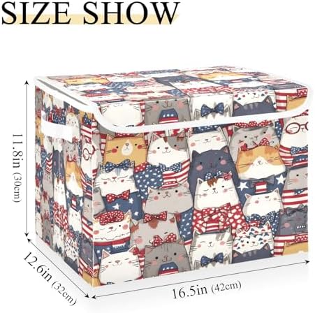 Bolaz Storage Bins with Lids and Handles,National Flag Cat Pattern Storage Box Basket with Cover Collapsible Organizer Containers for Home Closet, Shelves - Image 3