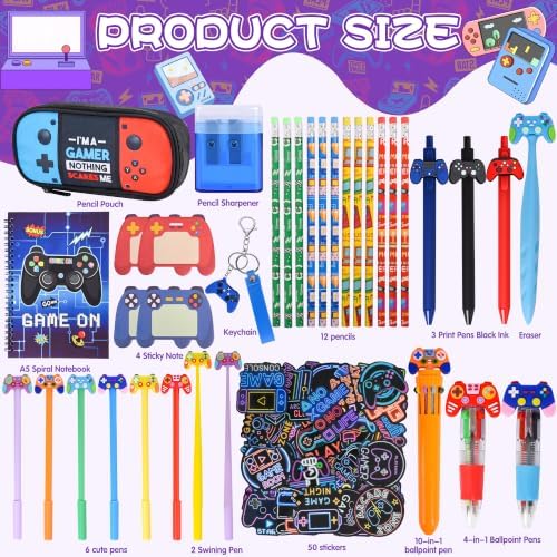 Ulema 85Pcs Video Game Stationery Set Gifts for Boys Girls Birthday Gifts and Classroom Rewards Office Supplies with Multi-Coloe Pens, Pencils, Erasers, Sticky Notes etc. - Image 2