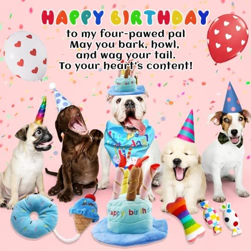 lilfrd 9Pcs Blue Dog Birthday Toy Set, Squeaky Hat Bandana Gift for Dogs - Image 2