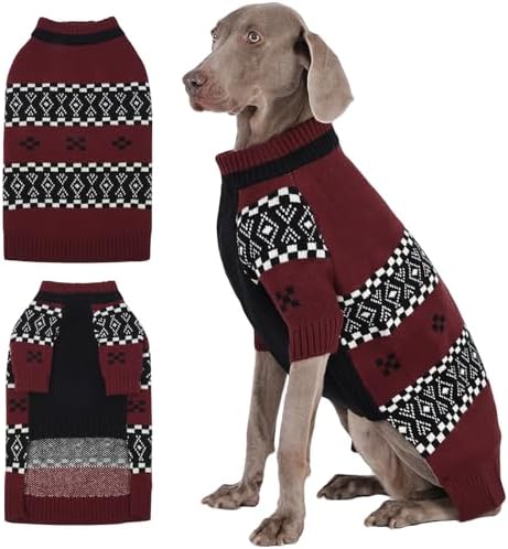 ROZKITCH Thick Dog Sweater, Matching Knit Winter Clothes with Fair Isle Pattern for Large Pets, Cozy Turtleneck Sweatshirt Outfits Outdoor Outfit Indoor Pjs DarkRed XL by ROZKITCH