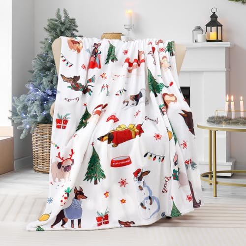Tupmnbry Christmas Throw Blanket Cute Christmas Dogs Blanket Super Soft Flannel Fleece Blankets Winter Plush Fuzzy Warm Bed Blankets Xmas Holiday Decor for Couch Bed 50"X60" - Image 5