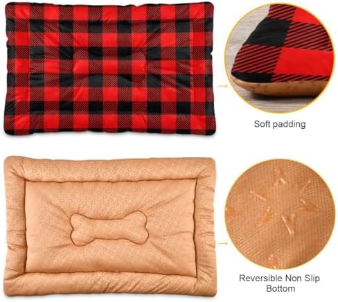 Large Pet Bed Mat - Black Red Plaid Washable Anti-Slip Bottom Fluffy Comfy Kennel Pad for Dogs and Cats, 18 x 24 Inches - Image 3
