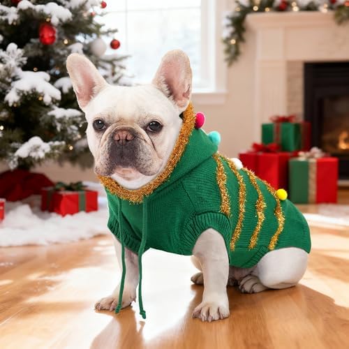 Dog Christmas Sweater Funny Christmas Tree Dog Costume with Hat Soft Warm Knitted Pet Clothes Cold Weather Puppy Clothes for Small Medium Large Dogs Cats - Image 3