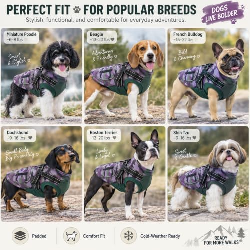 Dog Winter Coat for Large Dogs with Harness, Purple Camo, 2XL - Image 7
