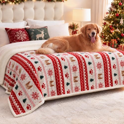 Luciphia Waterproof Dog Christmas Blanket Fleece Sherpa Reversible Soft by luciphia
