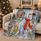 Neasow Christmas Throw Blanket, Snowman and Redbirds Cabin Animals Design Soft Fuzzy Cozy Flannel Blanket Gift for Family and Friends Home Sofa Couch Chair Decorative 50x60 Inch - Image 3