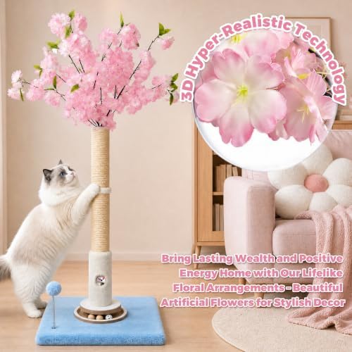 Fantasreen Pink Flower Scratching Post 35'' with Interactive Toys for Indoor Cats - Image 2