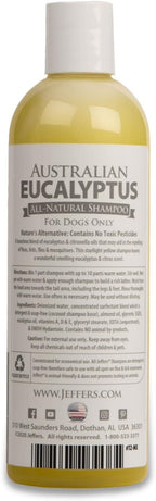 Jeffers Pet Australian Eucalyptus Dog Shampoo, 17 oz - Natural Botanical Grooming Wash with Citronella & Coconut Base, Deodorizing, Soap & Detergent Free, Concentrated, for Dogs & Puppies 6+ Weeks