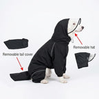 Dog Raincoat for Medium Large Dogs,rain Jacket Coat, Full Leg Coverage Waterproof Rain Suit with Detachable Hood & Tail, Reflective Strips, Snag-Free Top Zipper (Black for Boy, Medium)