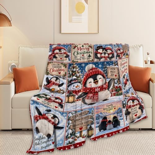 Penguin Christmas Throw Blanket Cute Snowflake Print Gifts 50''x60'' - Image 4