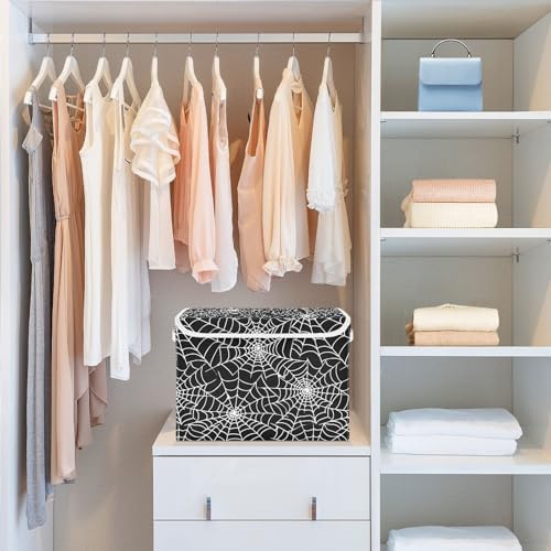 Bolaz Storage Bins with Lids and Handles,Halloween Gray Spider Web Storage Box Basket with Cover Collapsible Organizer Containers for Home Closet, Shelves - Image 6