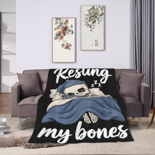 Sleepy Skeleton Blanket Throw Gift for Girls Women 80"X60" - Image 3