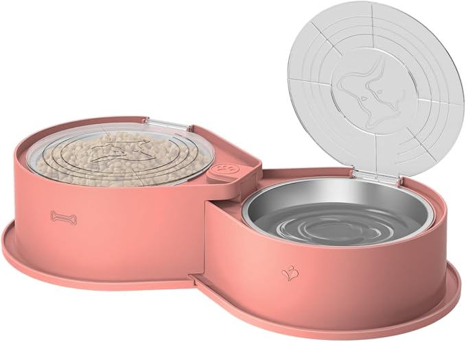Newget 304 Stainless Steel Dog Bowl Set with Lids, 24oz Foldable Pet Dishes | Dual Food & Water Pet Bowl, Anti-Skid, Keeps Food Fresh, Easy to Install, for Small - Large Dogs/Cats - Indoor & Outdoor Use