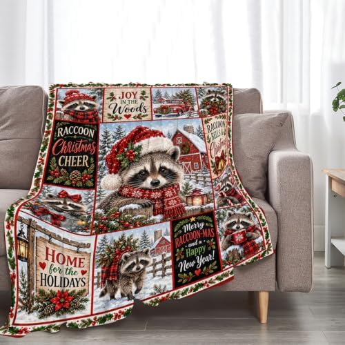 Christmas Raccoon Throw Blanket Snowy Woodland Holiday Gifts 60''x80'' - Image 5